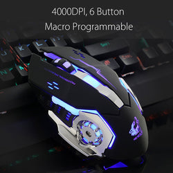 Backlight Gaming Mouse 4000DPI 6 Button LED Optical Mouse Macro Programmable Mause Computer Mouse Gamer PC for LOL Laptop