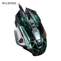 RAJFOO Laser 8 Keys Gaming Mouse with Macro Program 128k Memory 4000DPI 5 Colors RGB Backlit USB Mice Gamer for Computer Game