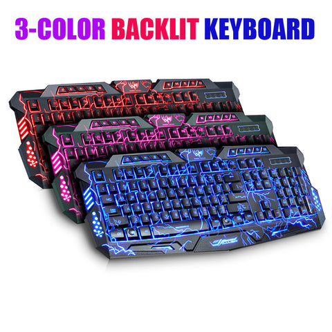 3 color backlit gaming keyboard switchable computer laptop USB wired backlight led gamer keyboard crackle design